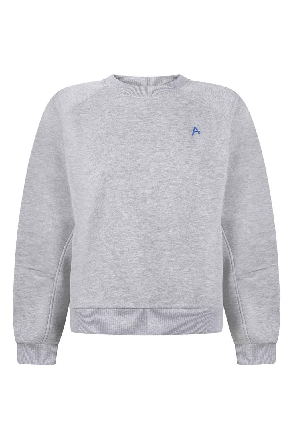 Grijze dames Another-Label trui van polyester-katoen met logo dessin, lange mouwen, ronde hals en geribde boorden