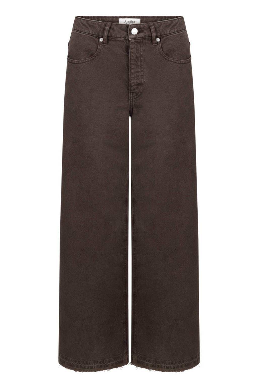 Donkerblauwe dames Another-Label wide leg jeans van denim met high waist, rits- en knoopsluiting en effen