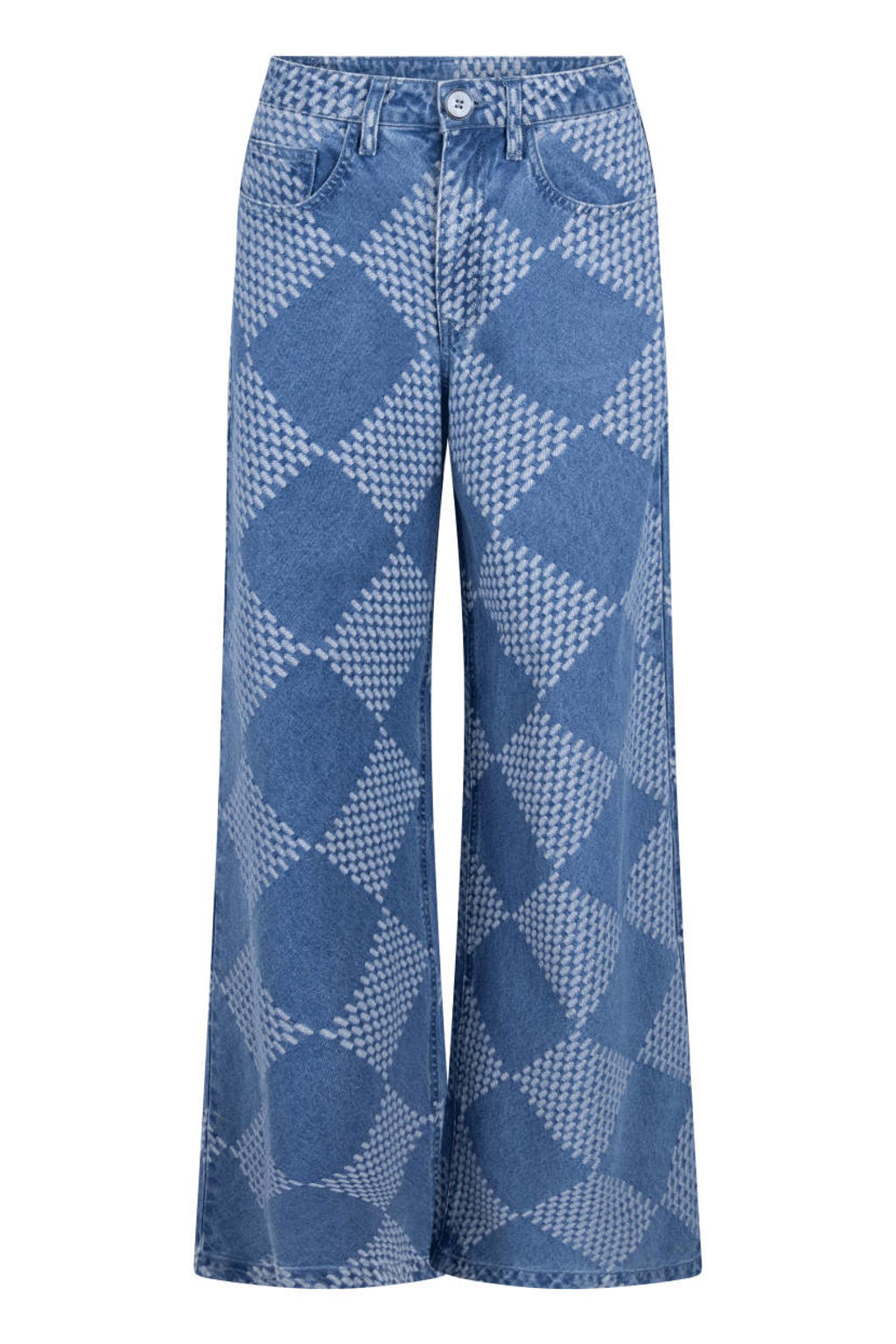 Another-Label geruite wide leg jeans - middelblauw