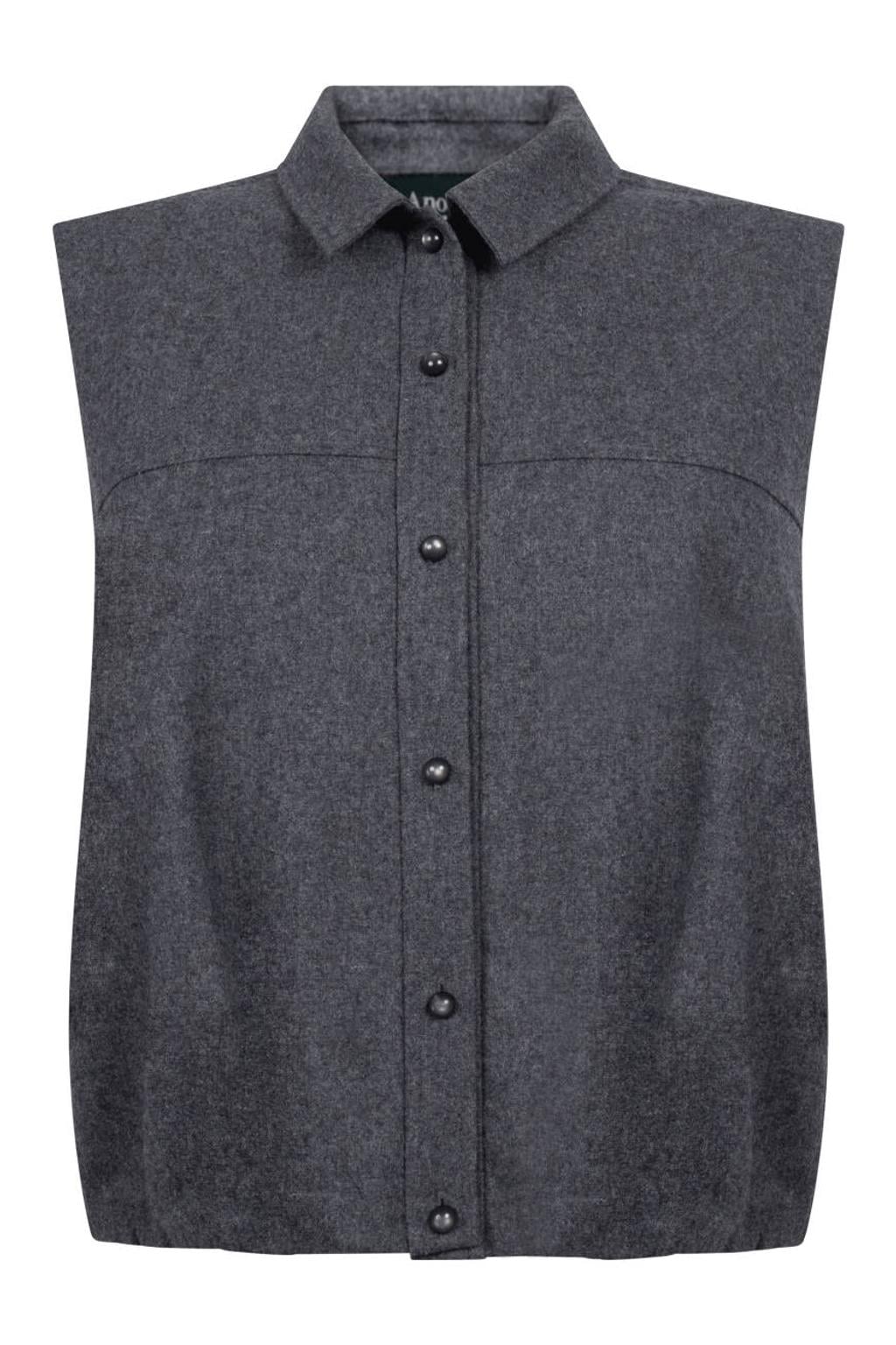 Grijs melange dames Another-Label gilet van wol met effen, klassieke kraag en knoopsluiting