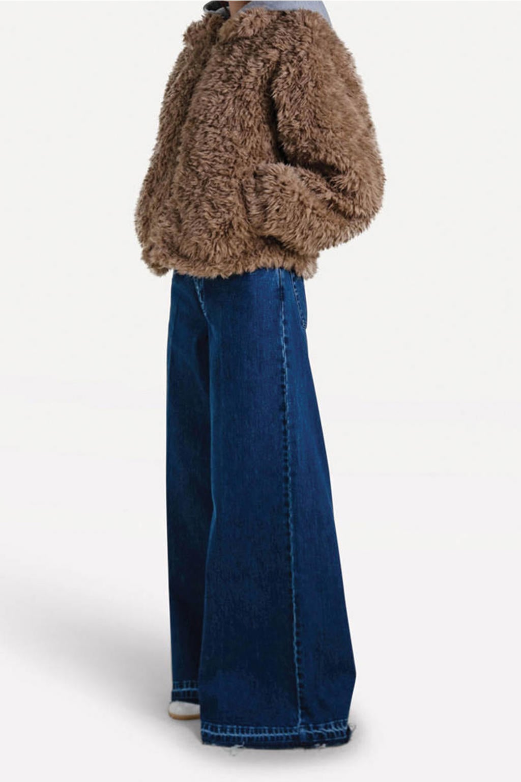 Bruine dames Another-Label teddy jas met effen, lange mouwen, capuchon en ritssluiting