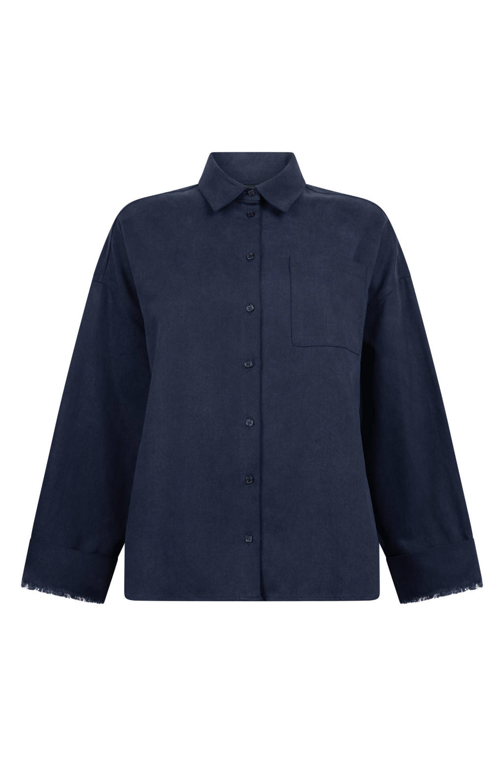 Another-Label blouse met rafels - donkerblauw