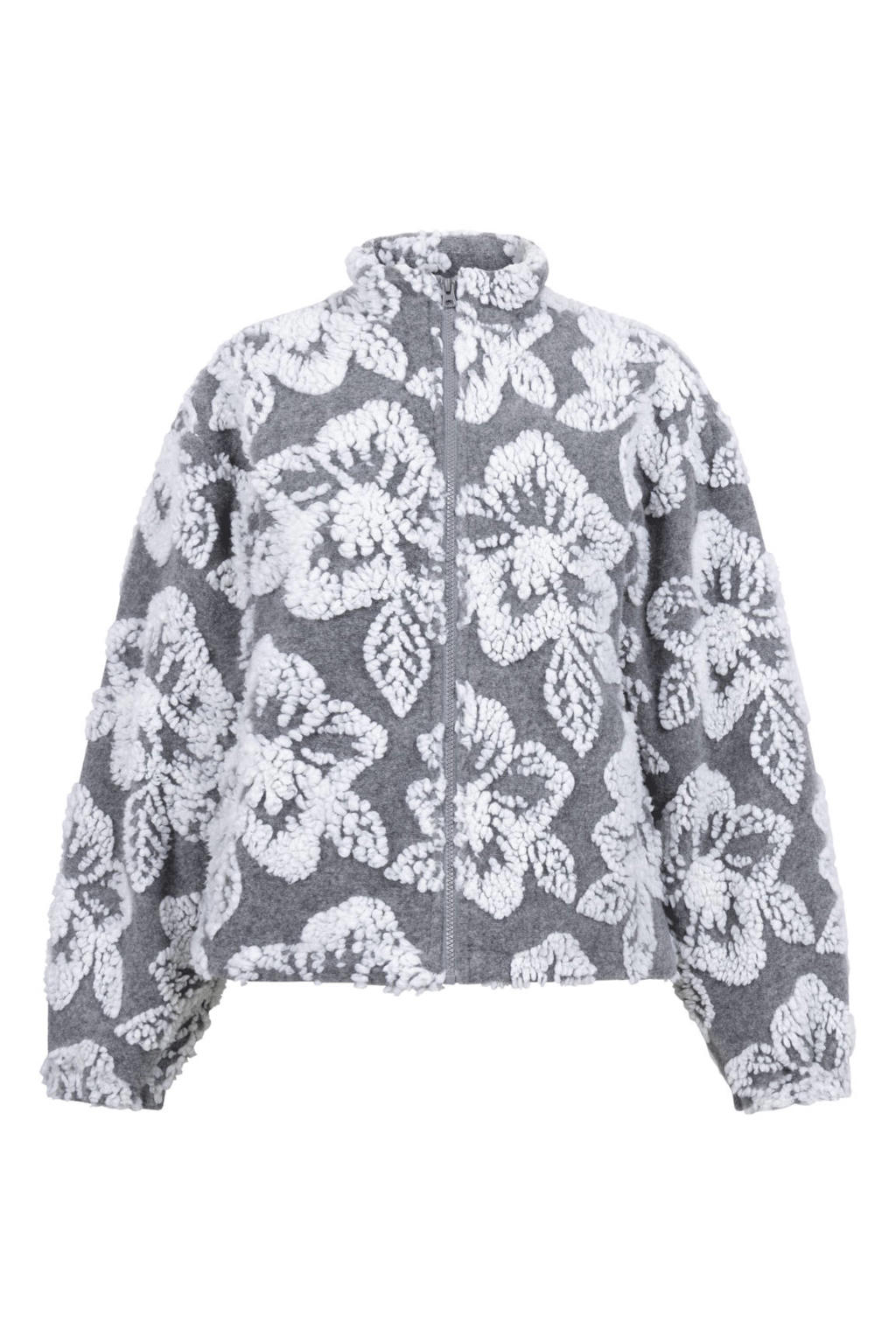 Another-Label gebloemde teddy jas - grijs