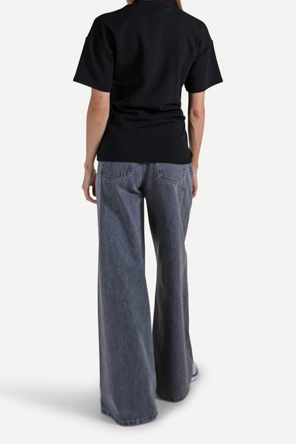 Grey denim dames Another-Label wide leg jeans van denim met high waist, rits- en knoopsluiting en effen