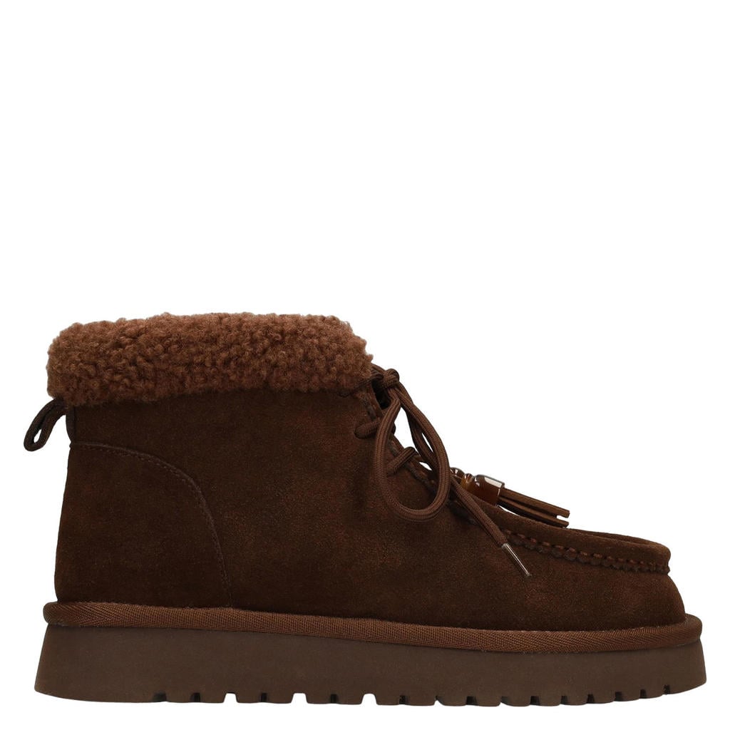 Donkerblauwe dames Manfield suède veterboots -