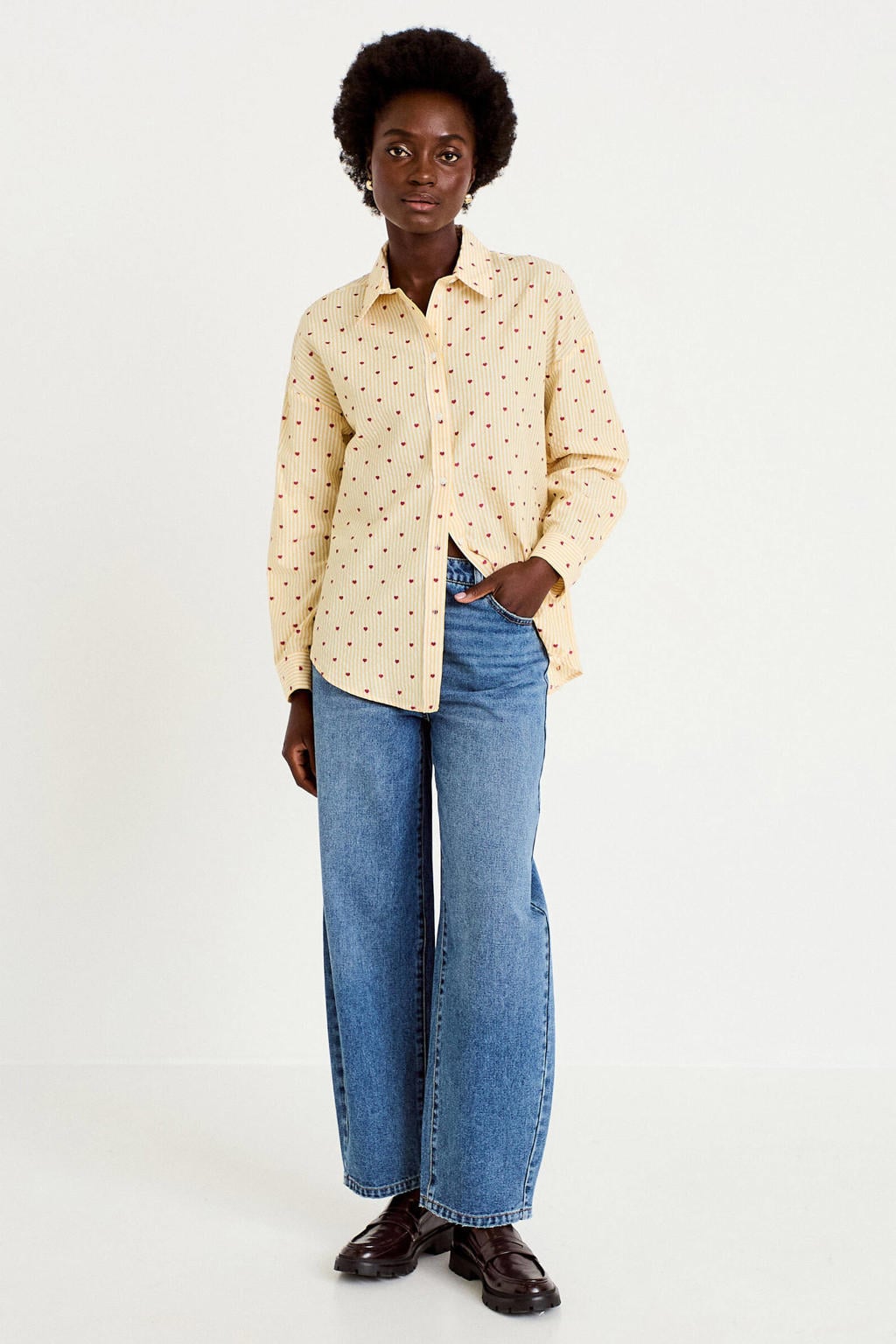 Cache Cache blouse met borduursels en hartjes - lichtgeel
