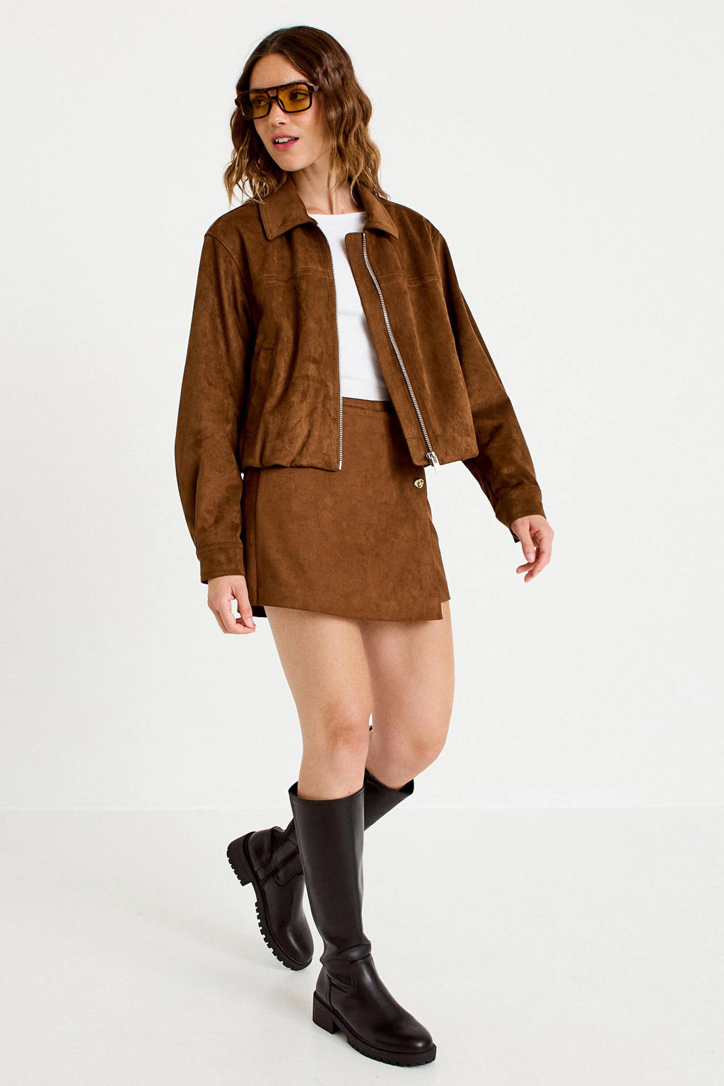 Bruine dames Cache Cache suèdelook mini rok voorzien van ritssluiting
