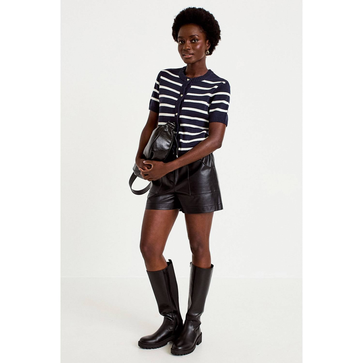 Cache imitatieleren wide leg casual short met ruches zwart