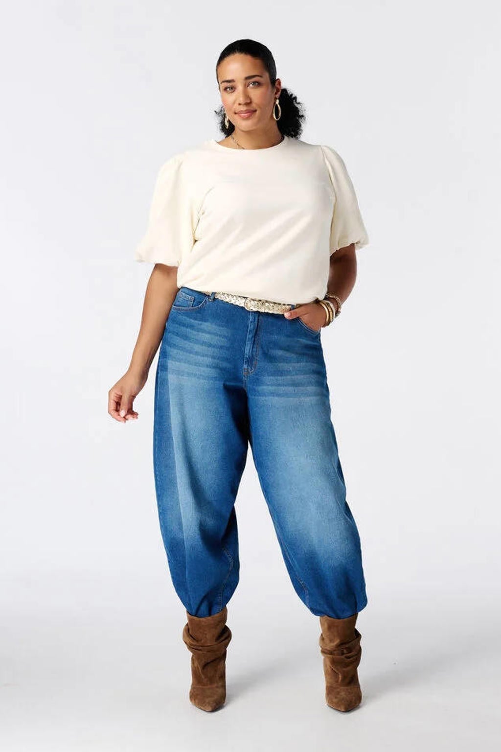 Ecru dames MS Mode top met effen en korte mouwen