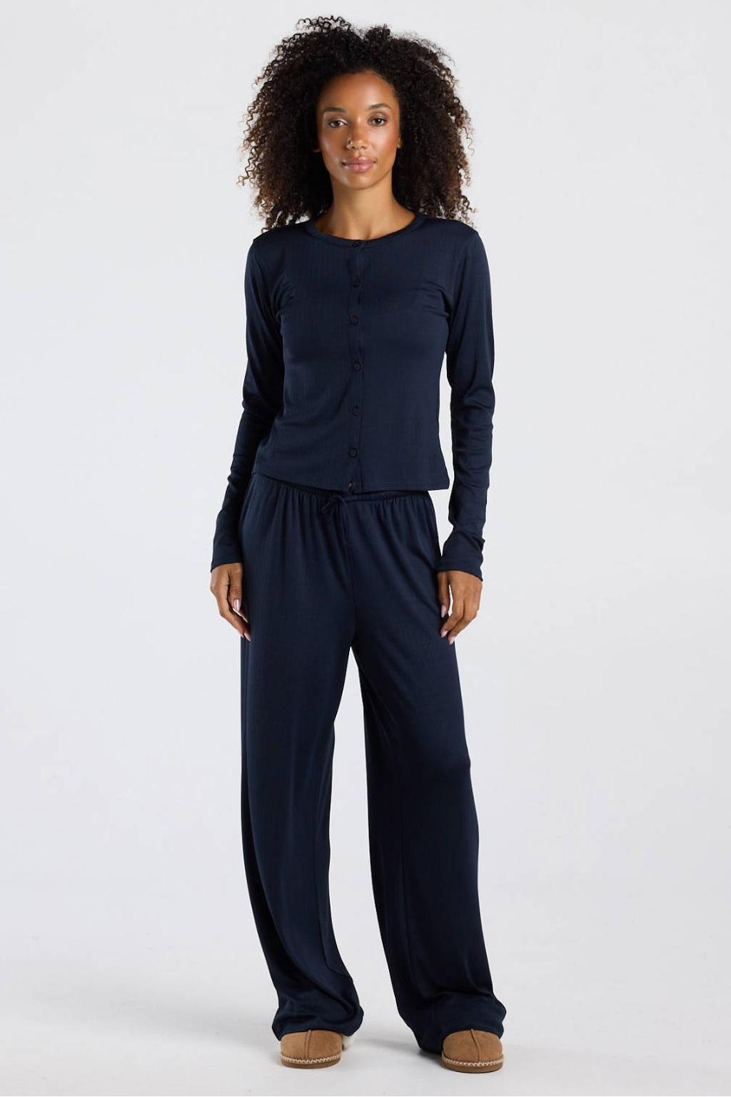 America Today pyjamabroek met ajourdetails - donkerblauw