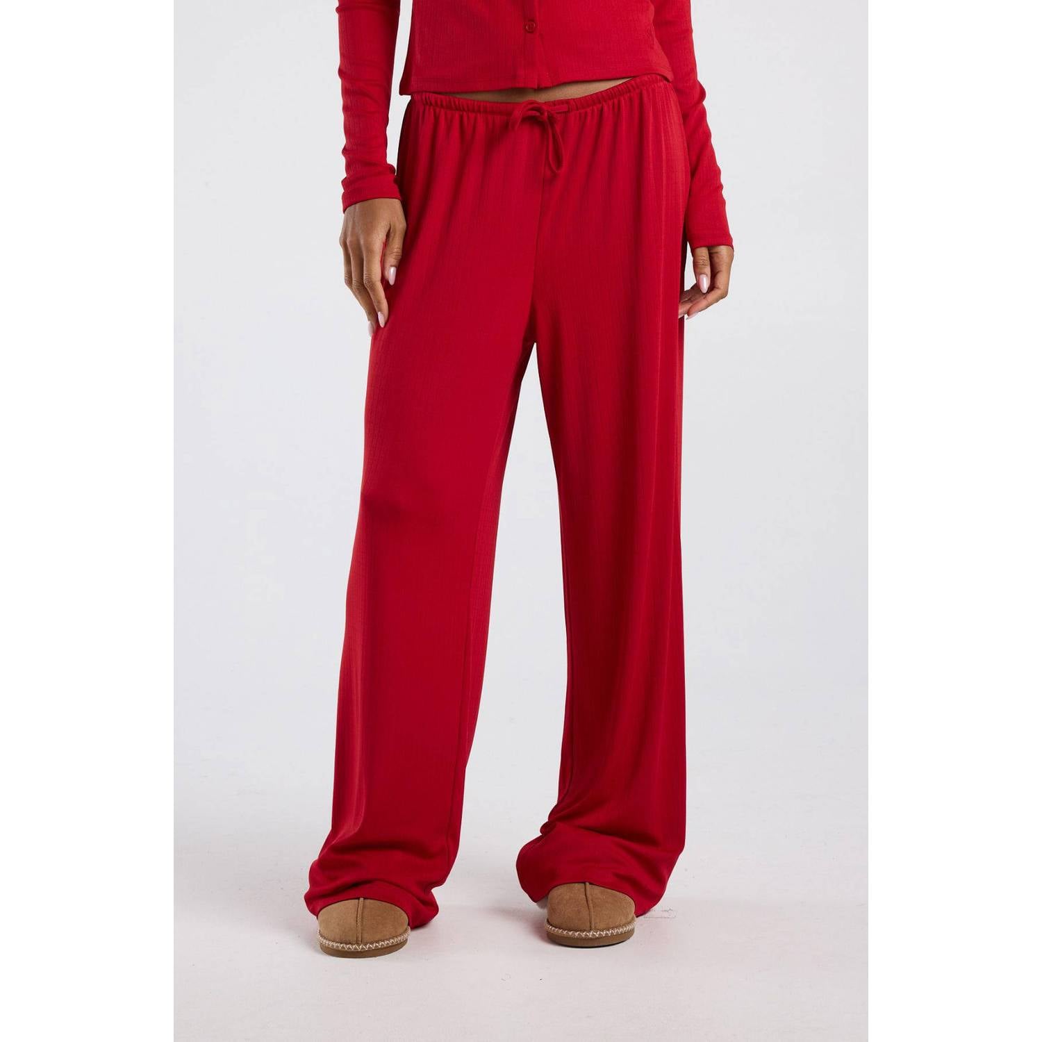 America Today pyjamabroek met ajourdetails rood