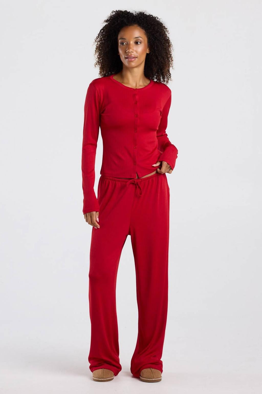 America Today pyjamabroek met ajourdetails - rood