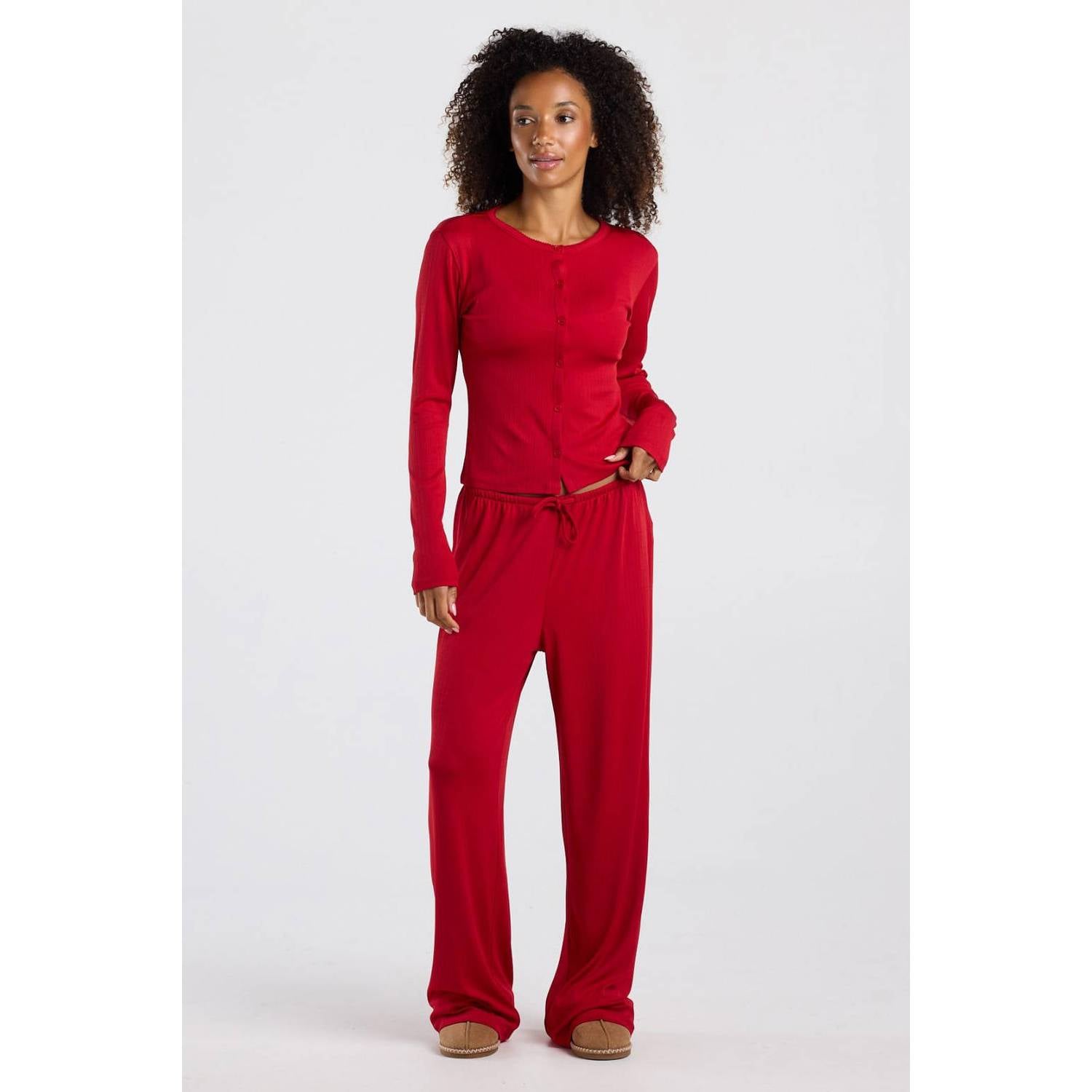 America Today pyjamabroek met ajourdetails rood