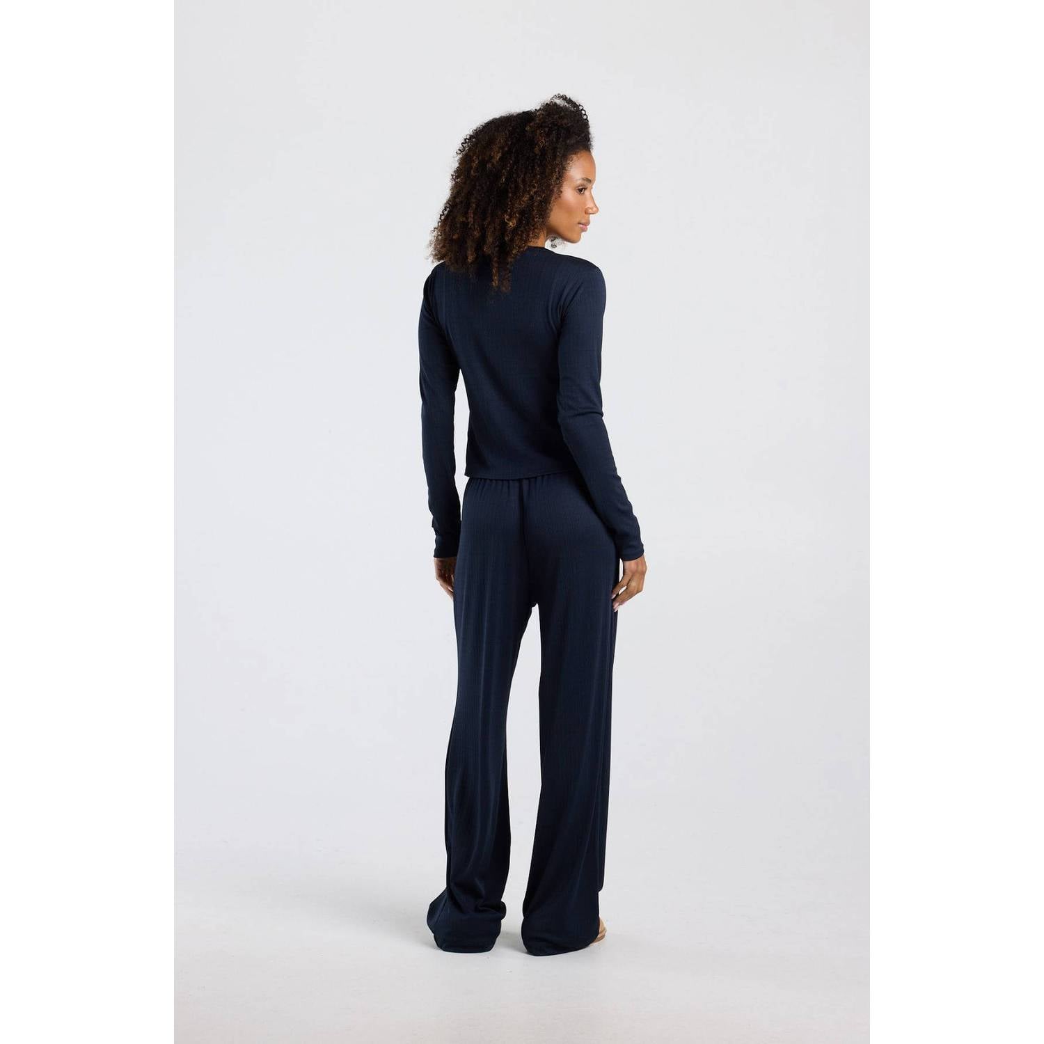 America Today pyjamatop met ajourdetails donkerblauw