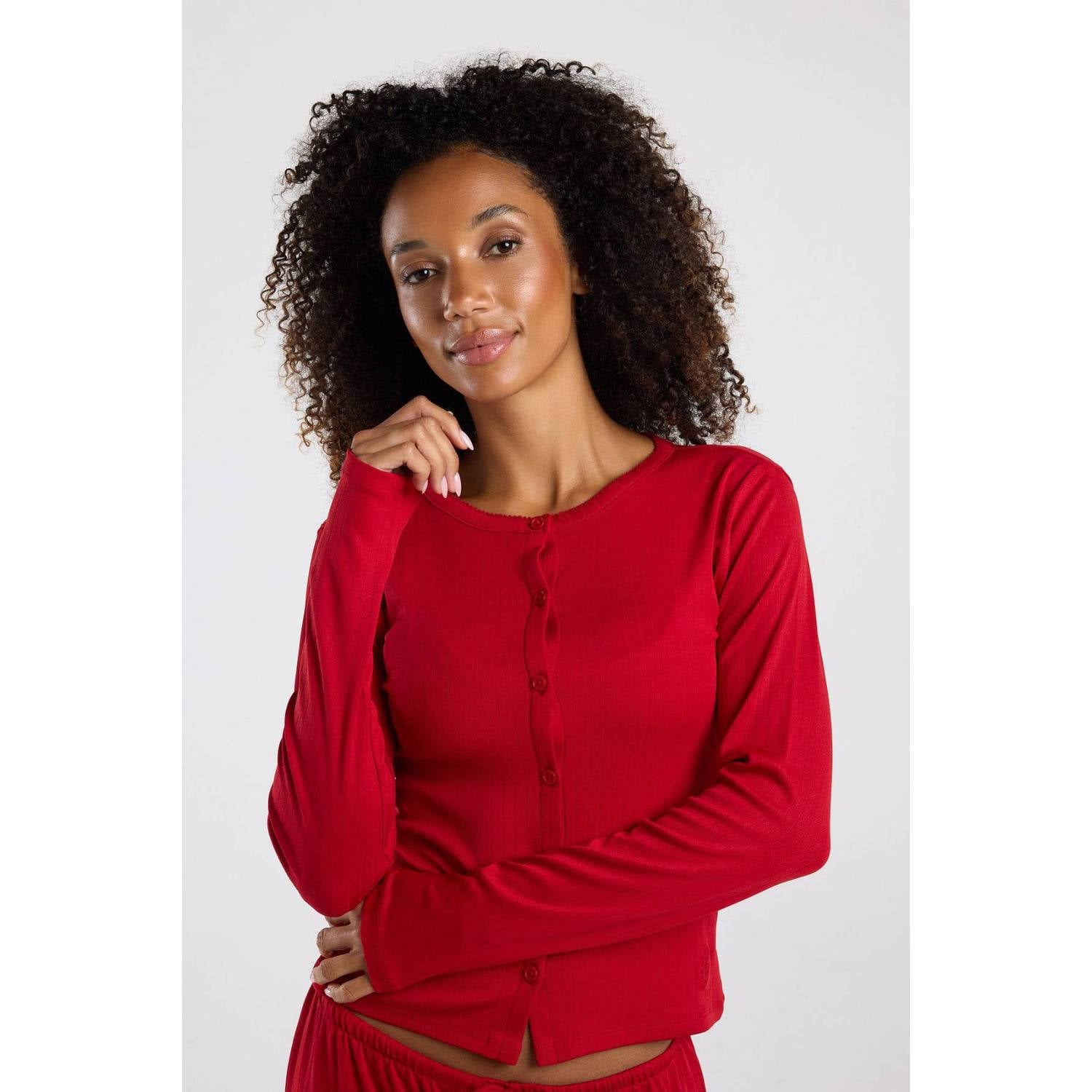 America Today pyjamatop met ajourdetails rood