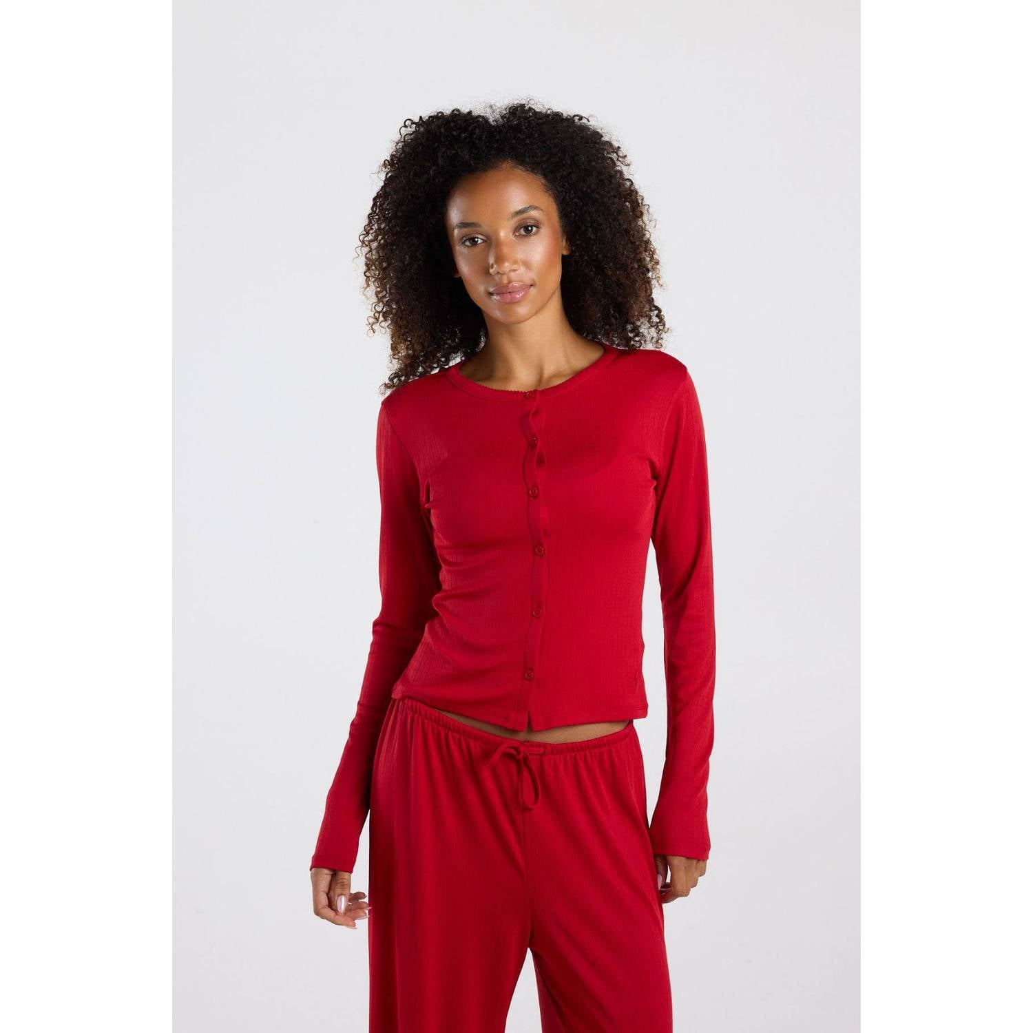 America Today pyjamatop met ajourdetails rood