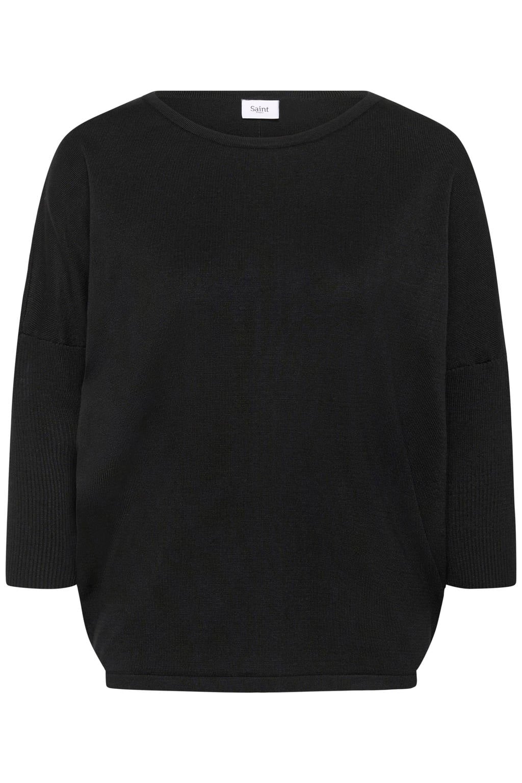 Zwarte dames Saint Tropez gebreide trui van viscose met effen, driekwart mouwen en boothals