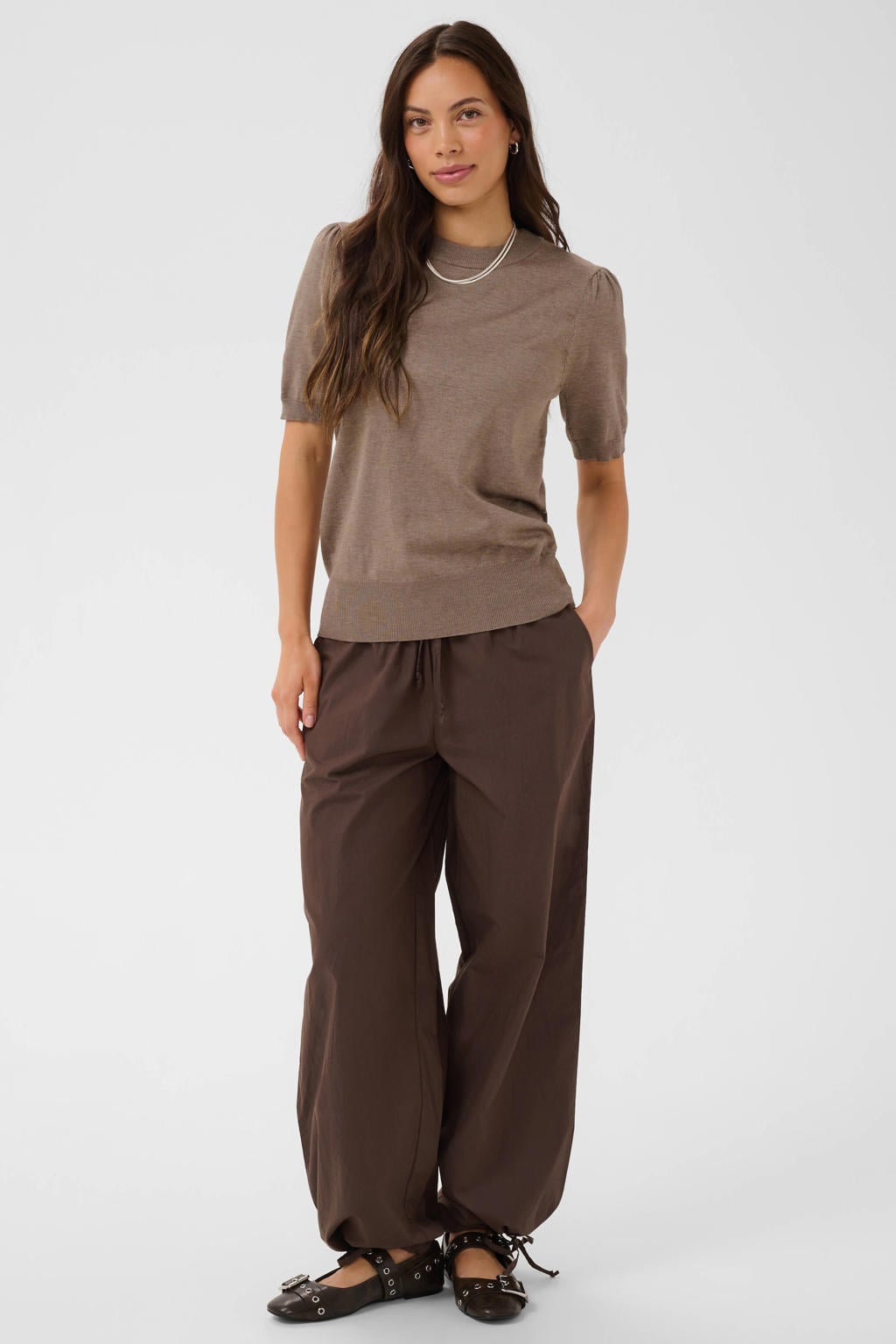 Saint Tropez gebreide top met plooien - taupe