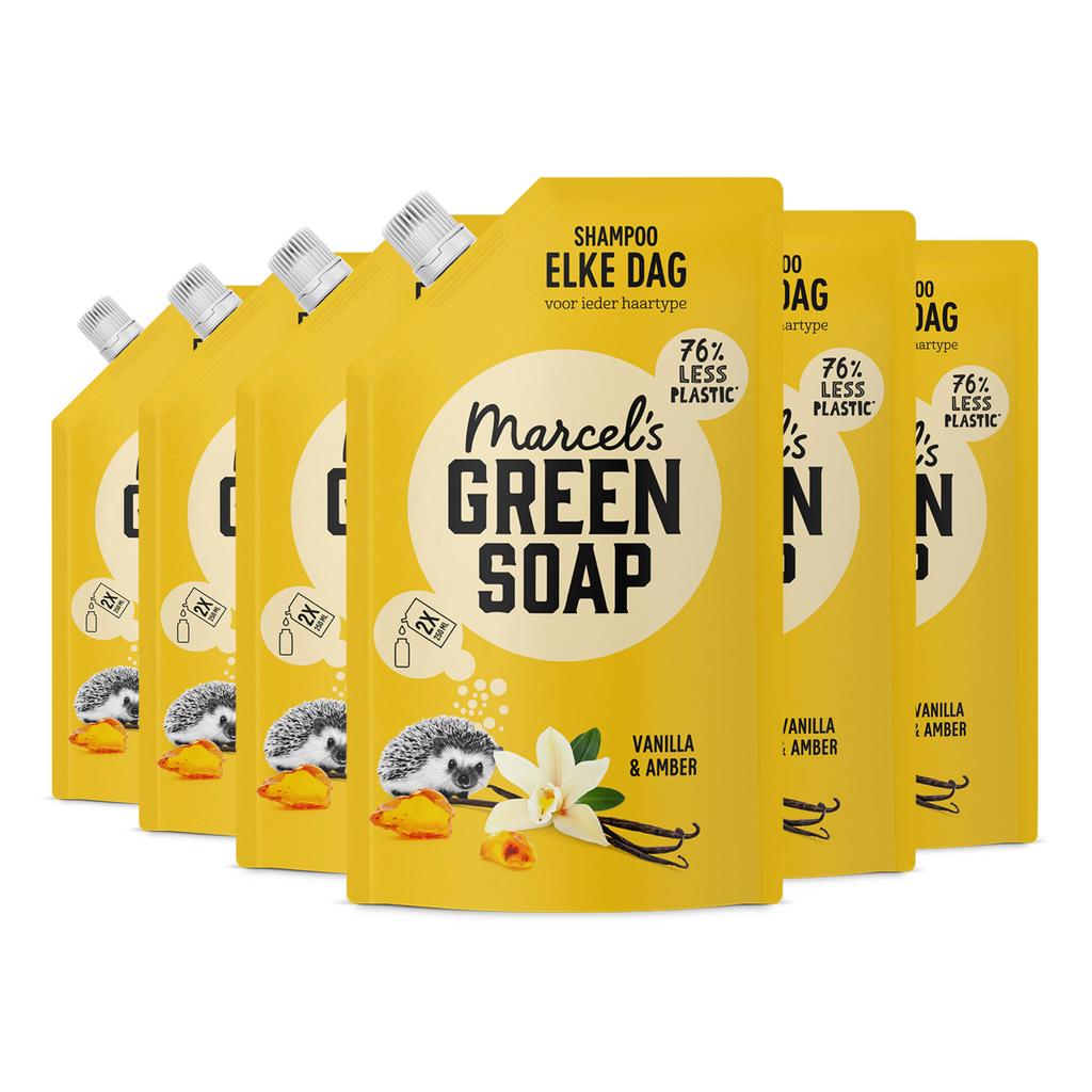 Marcel's Green Soap elke dag shampoo - Vanilla & Amber navulling 6 x 500 ml