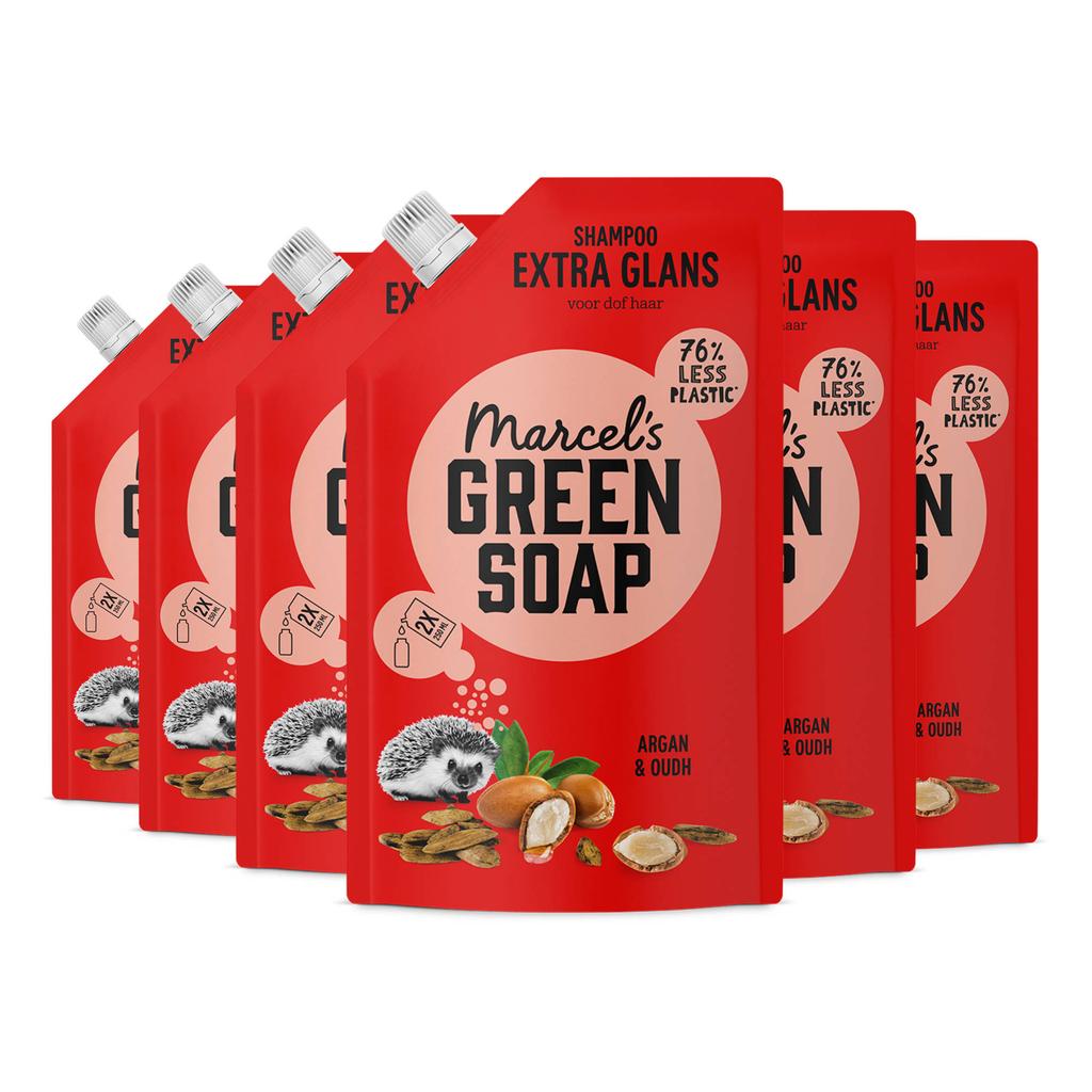 Marcel's Green Soap extra glans shampoo - Argan & Oudh navulling 6 x 500 ml