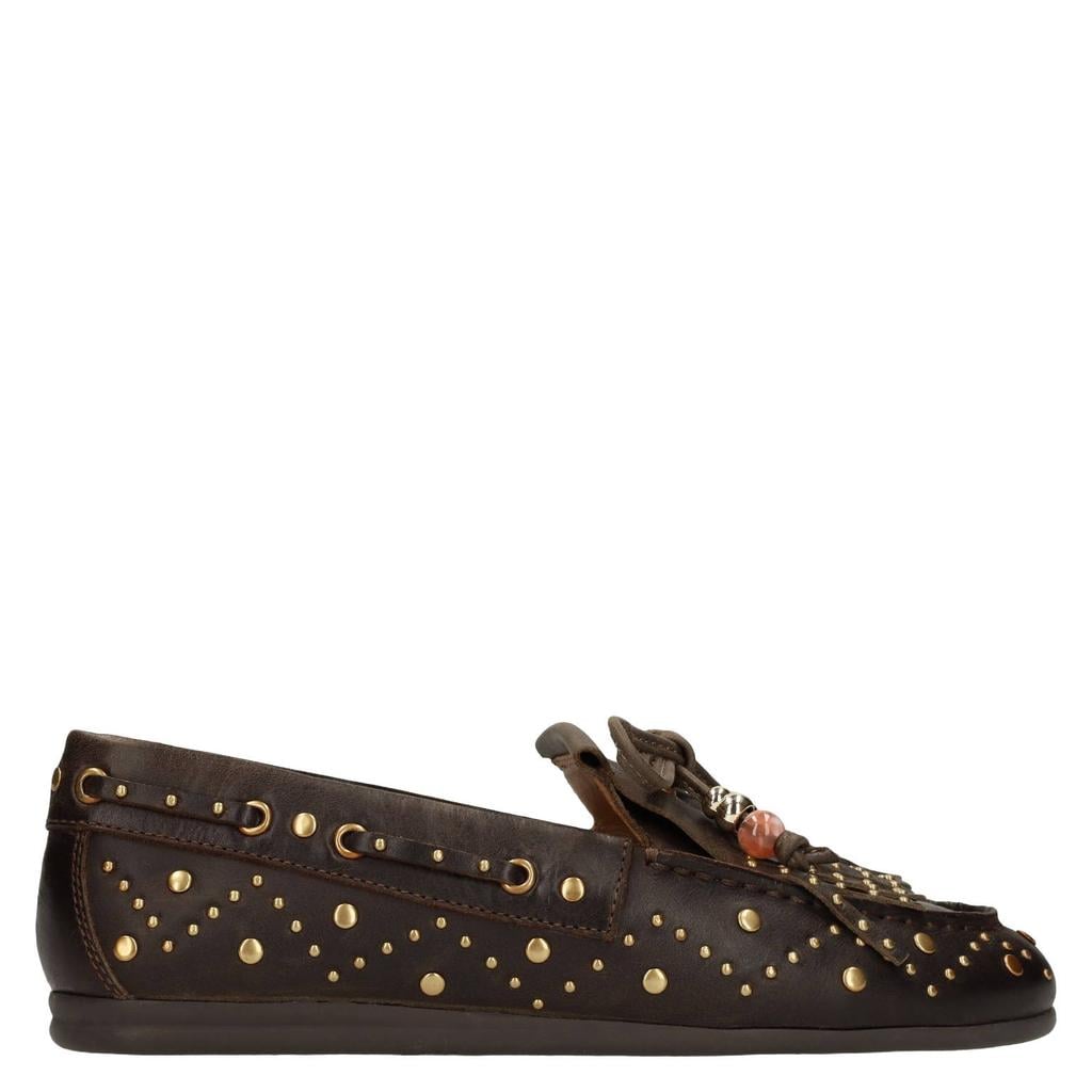 Manfield leren mocassins met studs - donkerbruin