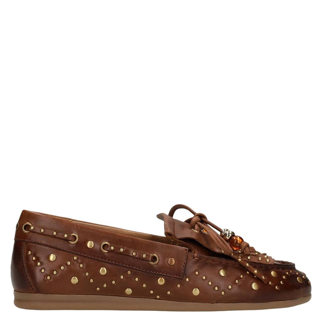 Manfield leren mocassins met studs - cognac