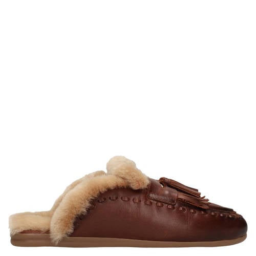 Manfield leren slippers cognac