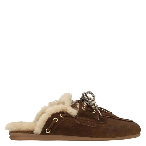 Manfield suède clogs donkerbruin
