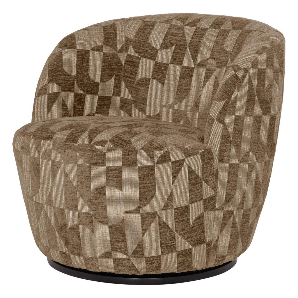 WOOOD WOOOD Serra Draaifauteuil - Grafisch Patroon - Olijfgroen - 68x70x77
