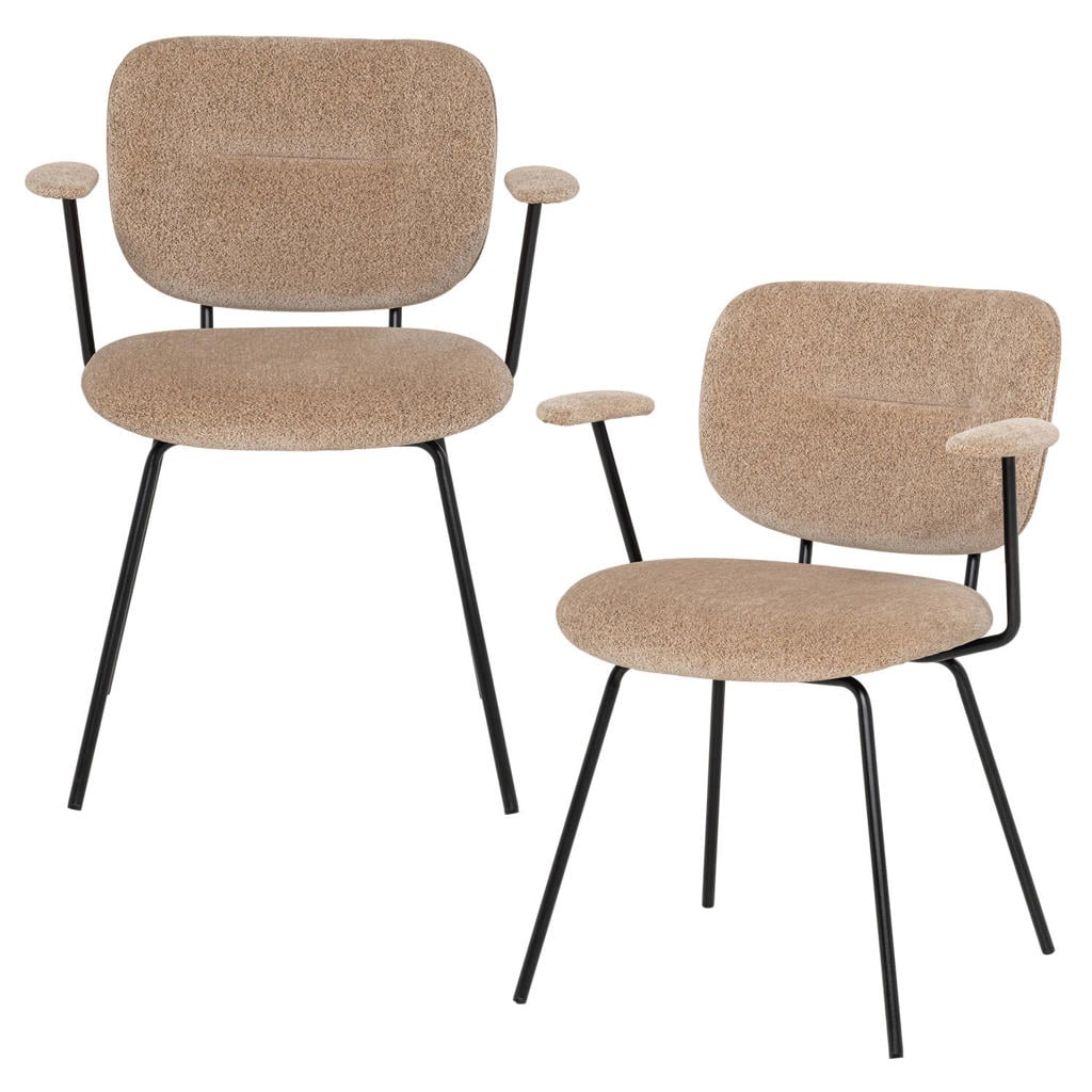 WOOOD Brint eetkamerstoelen met armleuningen - zand (set van 2)