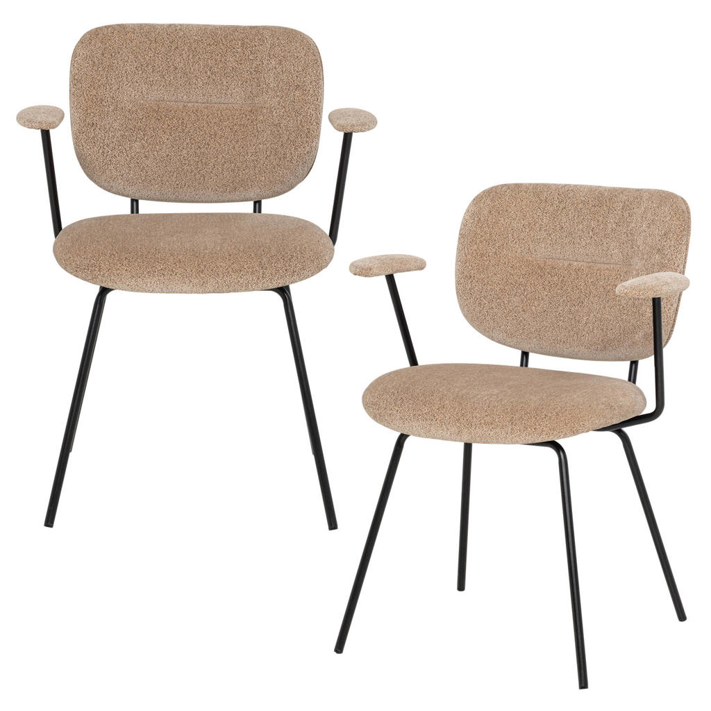 WOOOD WOOOD Brint Eetkamerstoel Armleuning Zand - Set Van 2 - 80x63x58