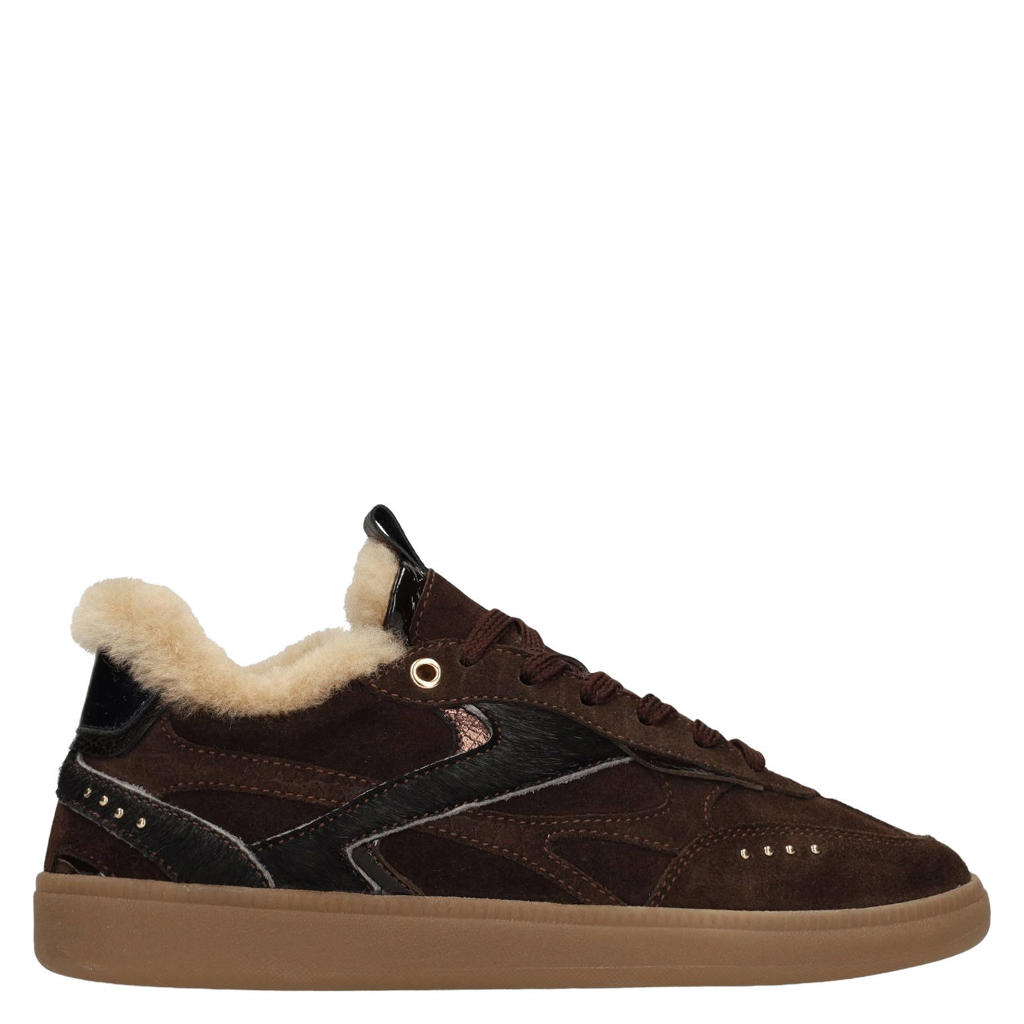 Donkerblauwe dames Manfield suède sneakers - met veters