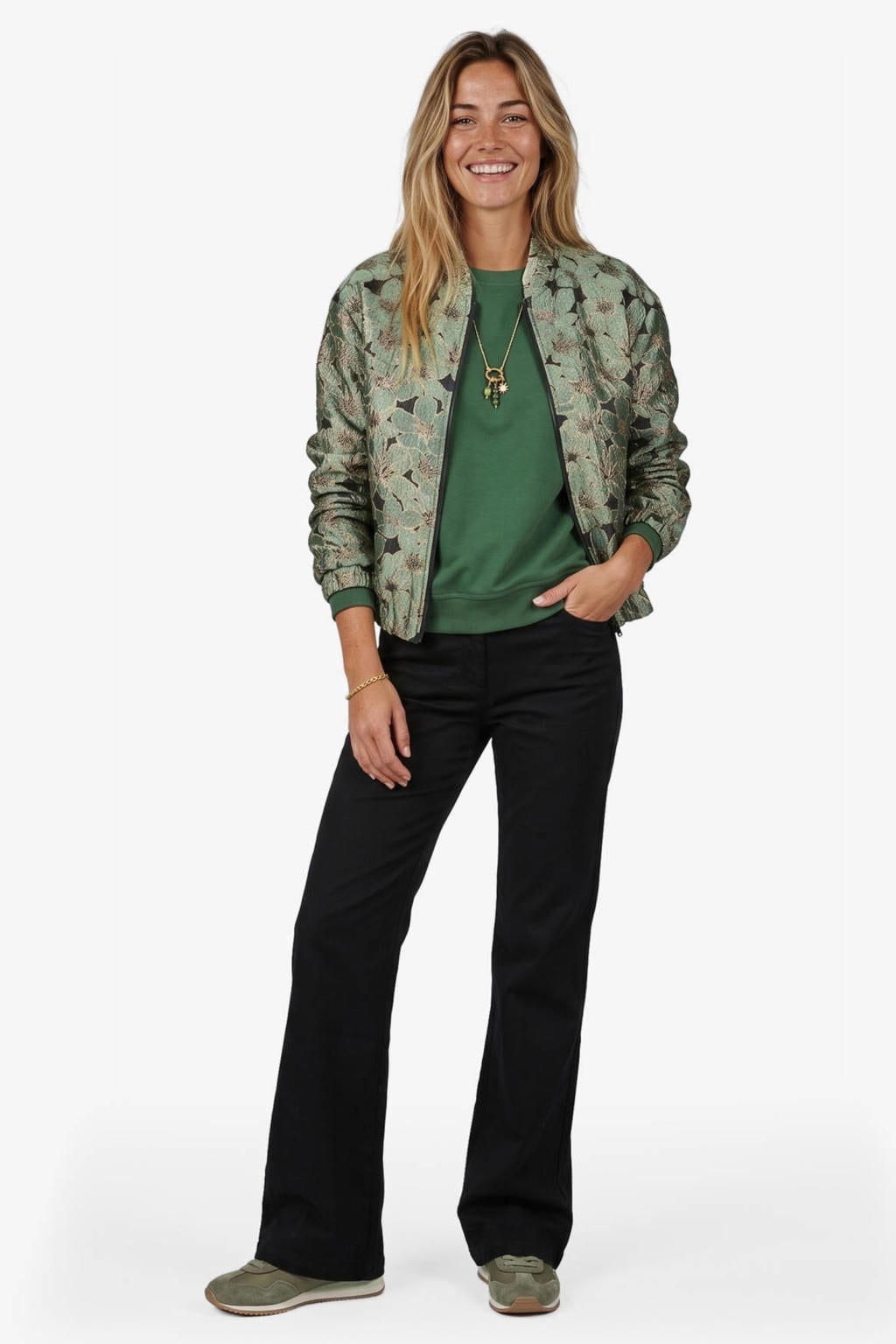 Didi gebloemd jacquard bomberjack - groen
