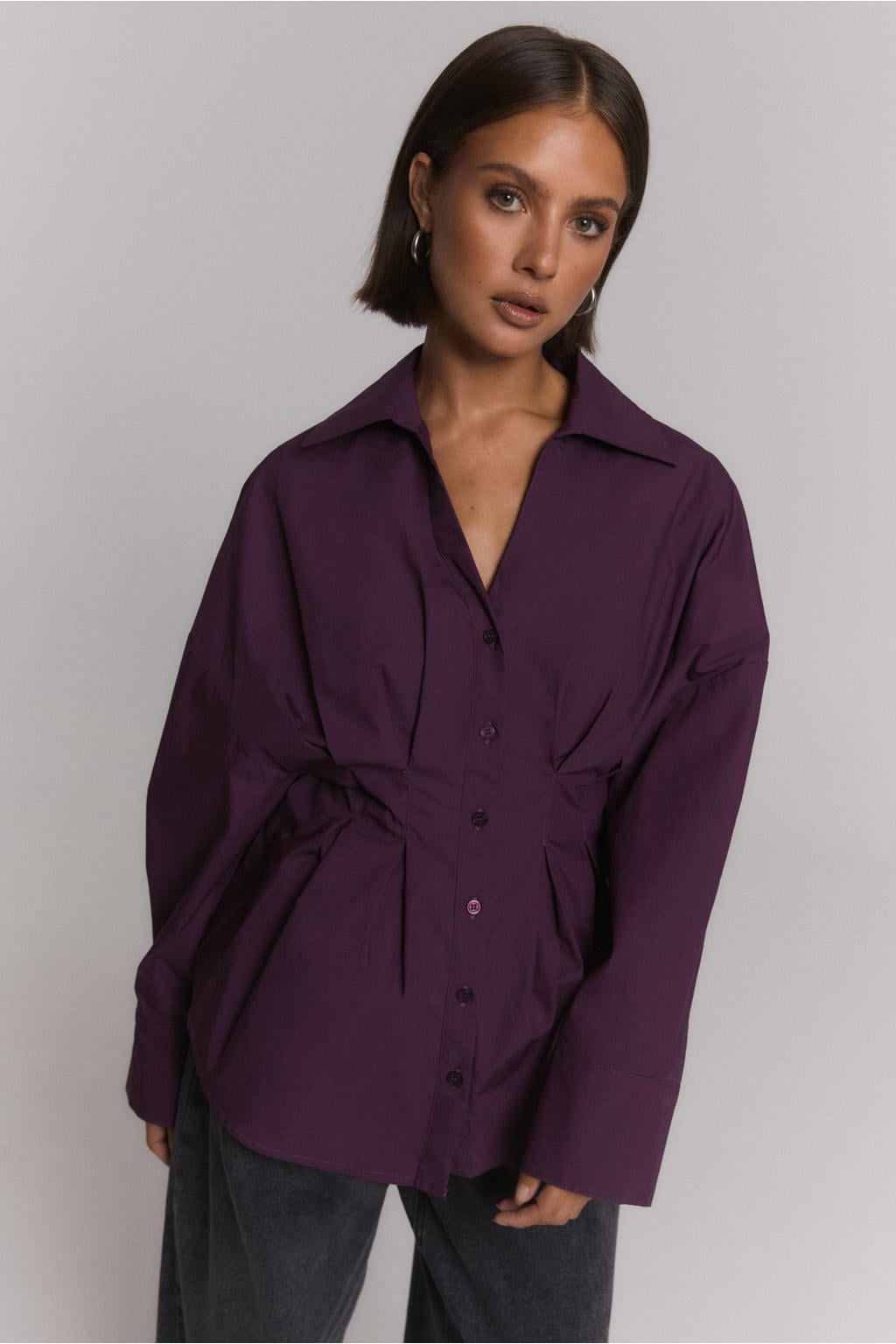 Refined Department getailleerde blouse met plooien - aubergine