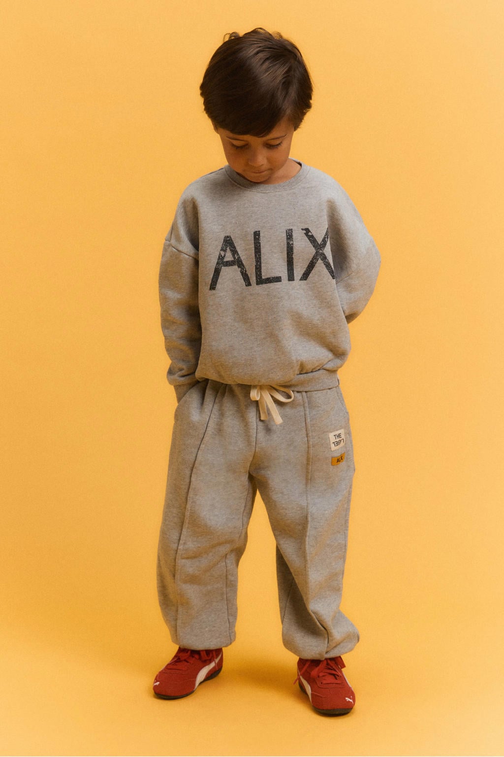 Lichtgrijze jongens en meisjes Alix Mini oversized sweater van katoen met backprint, lange mouwen en ronde hals