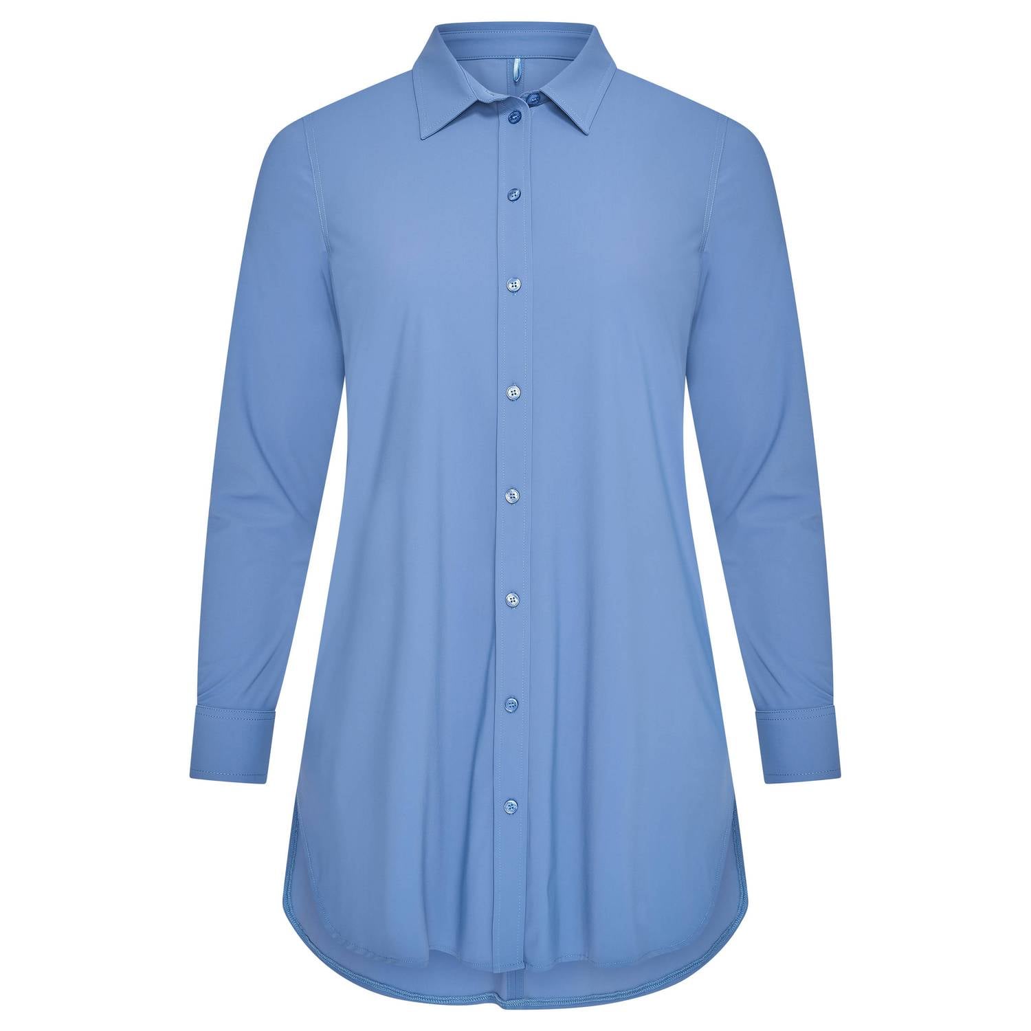 Plus Basics travelstof blouse blauw