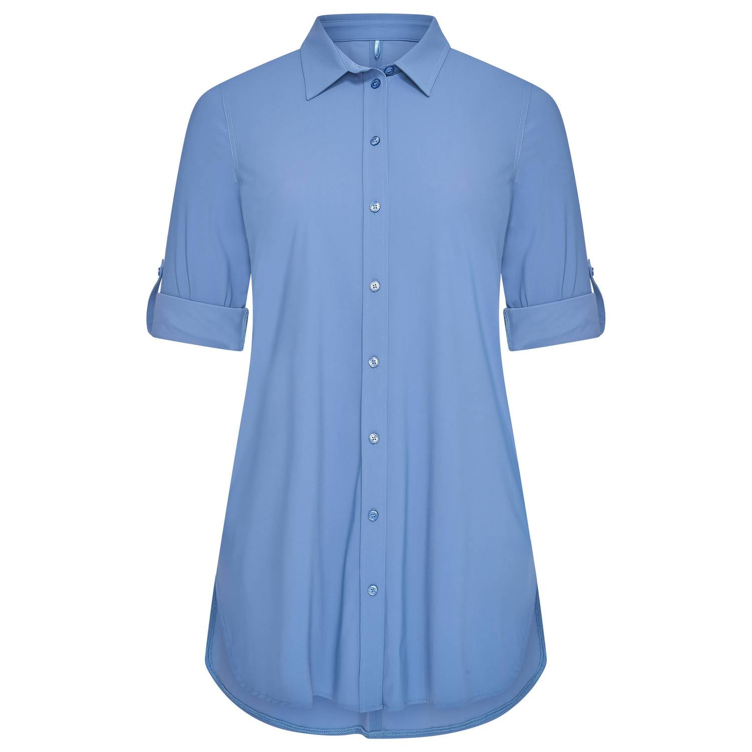 Plus Basics travelstof blouse blauw