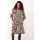 Plus Basics Plus Size A-lijn jurk met smockwerk en print - donkerblauw/beige