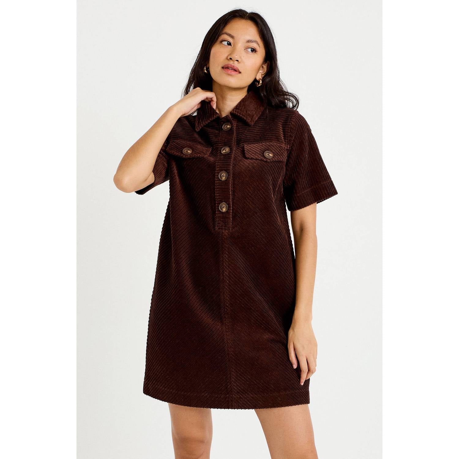 Cache corduroy korte jurk donkerbruin