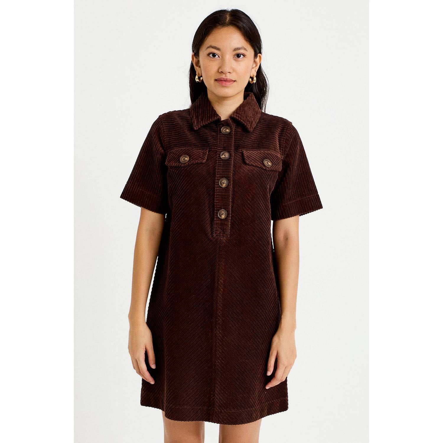 Cache corduroy korte jurk donkerbruin