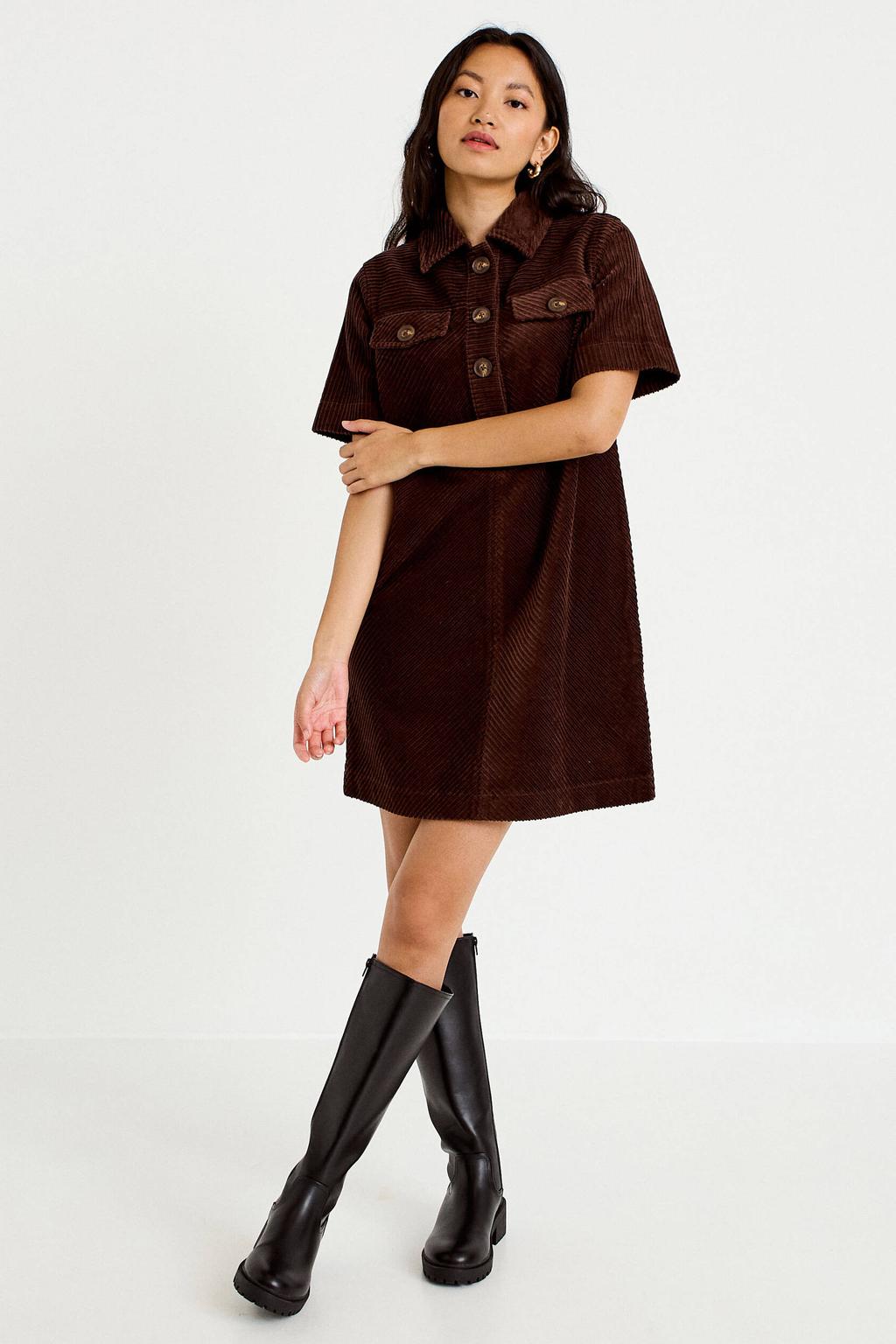 Cache Cache corduroy korte jurk - donkerbruin