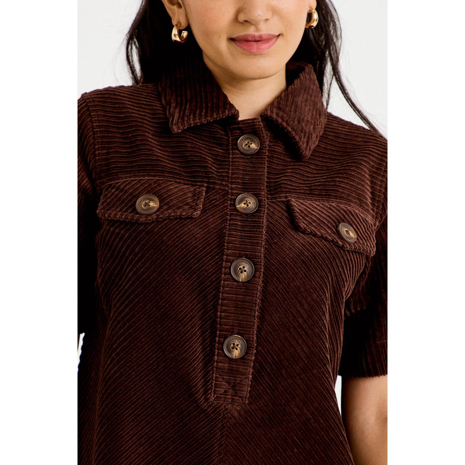 Cache corduroy korte jurk donkerbruin
