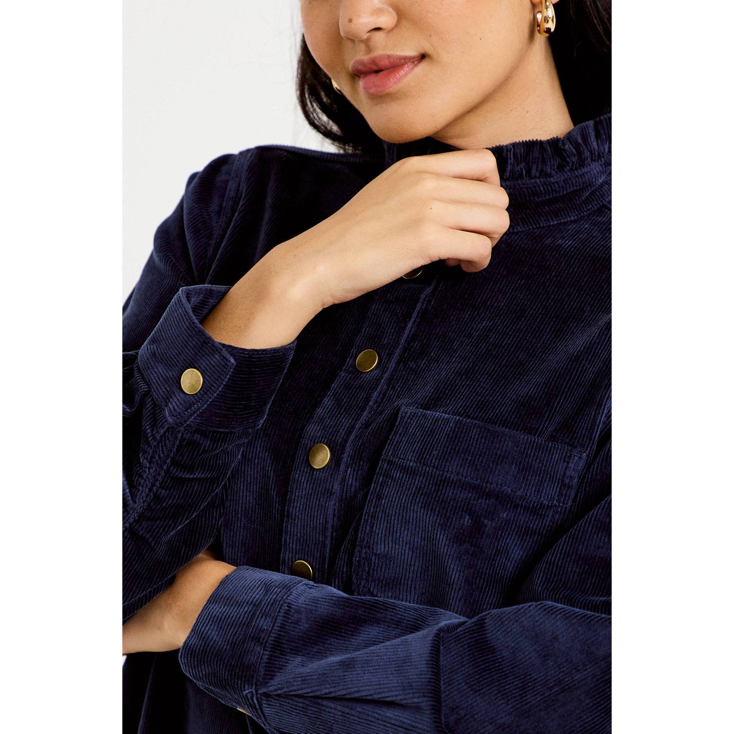 Cache corduroy mini jurk met ruches marine