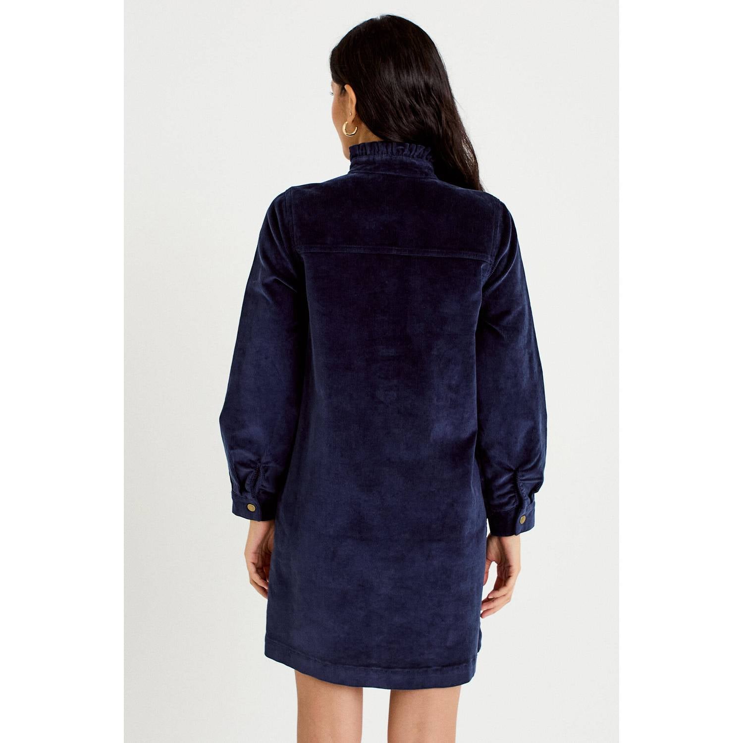 Cache corduroy mini jurk met ruches marine