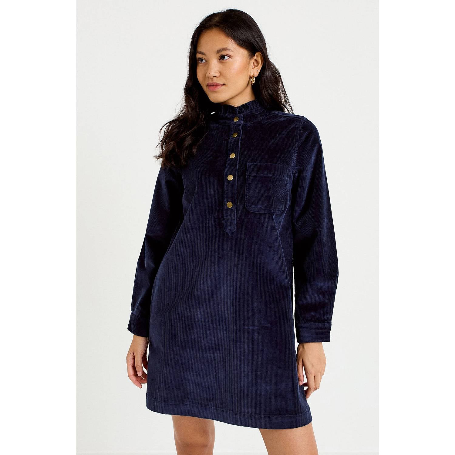 Cache corduroy mini jurk met ruches marine