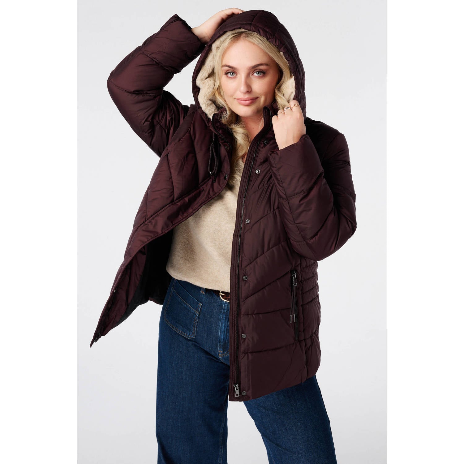 MS Mode Plus Size winterjas donkerrood