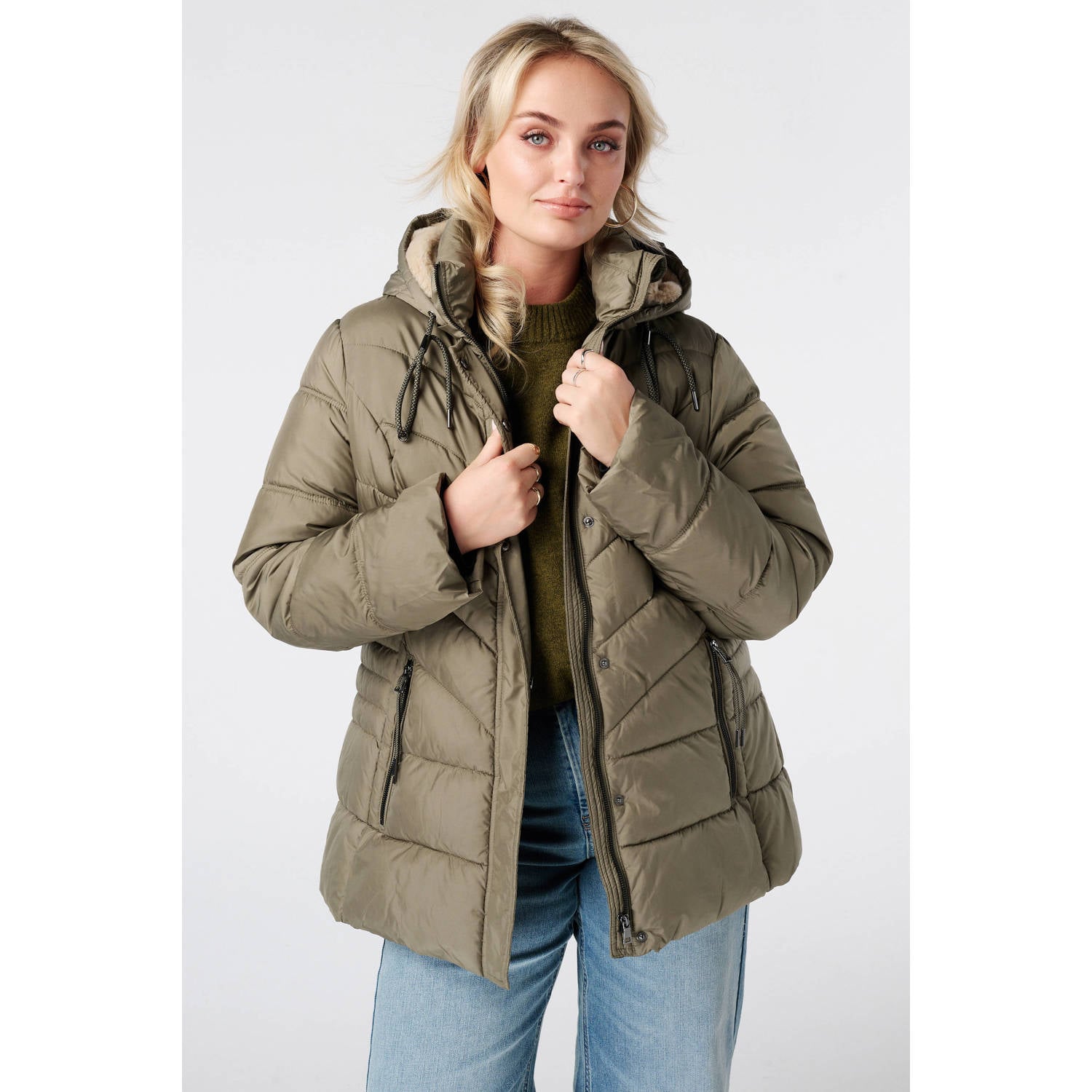 MS Mode Plus Size winterjas olijfgroen
