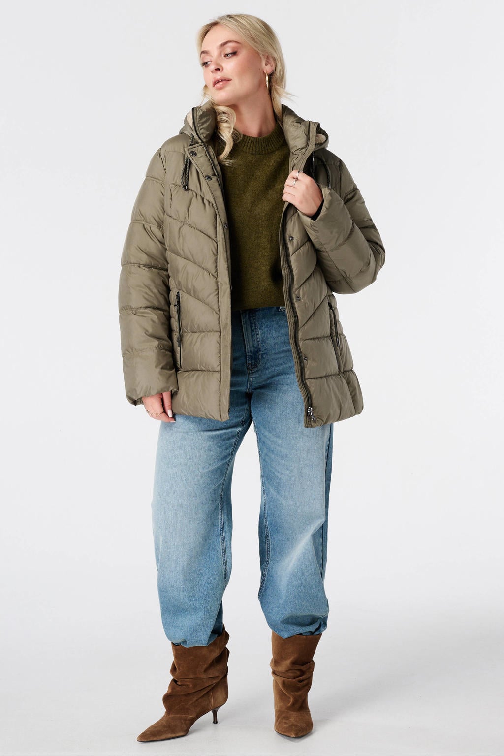 MS Mode Plus Size winterjas - olijfgroen