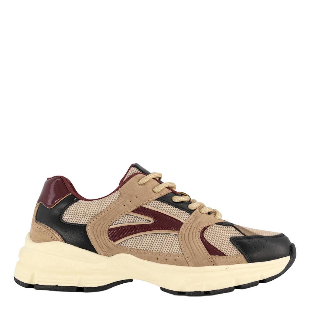 Bruine dames Graceland chunky sneakers - van imitatieleer en textiel met veters