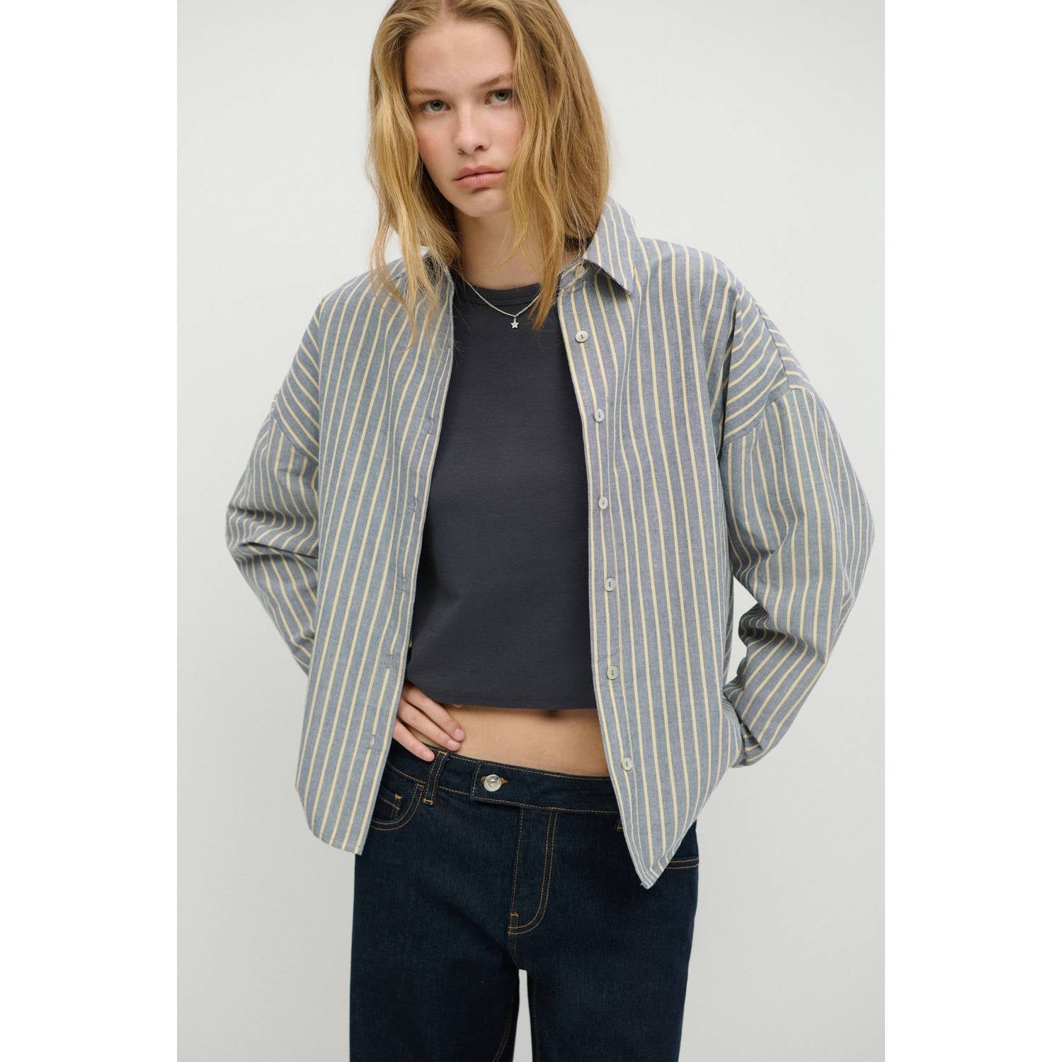 MANGO TEEN gestreepte blouse lichtblauw ecru